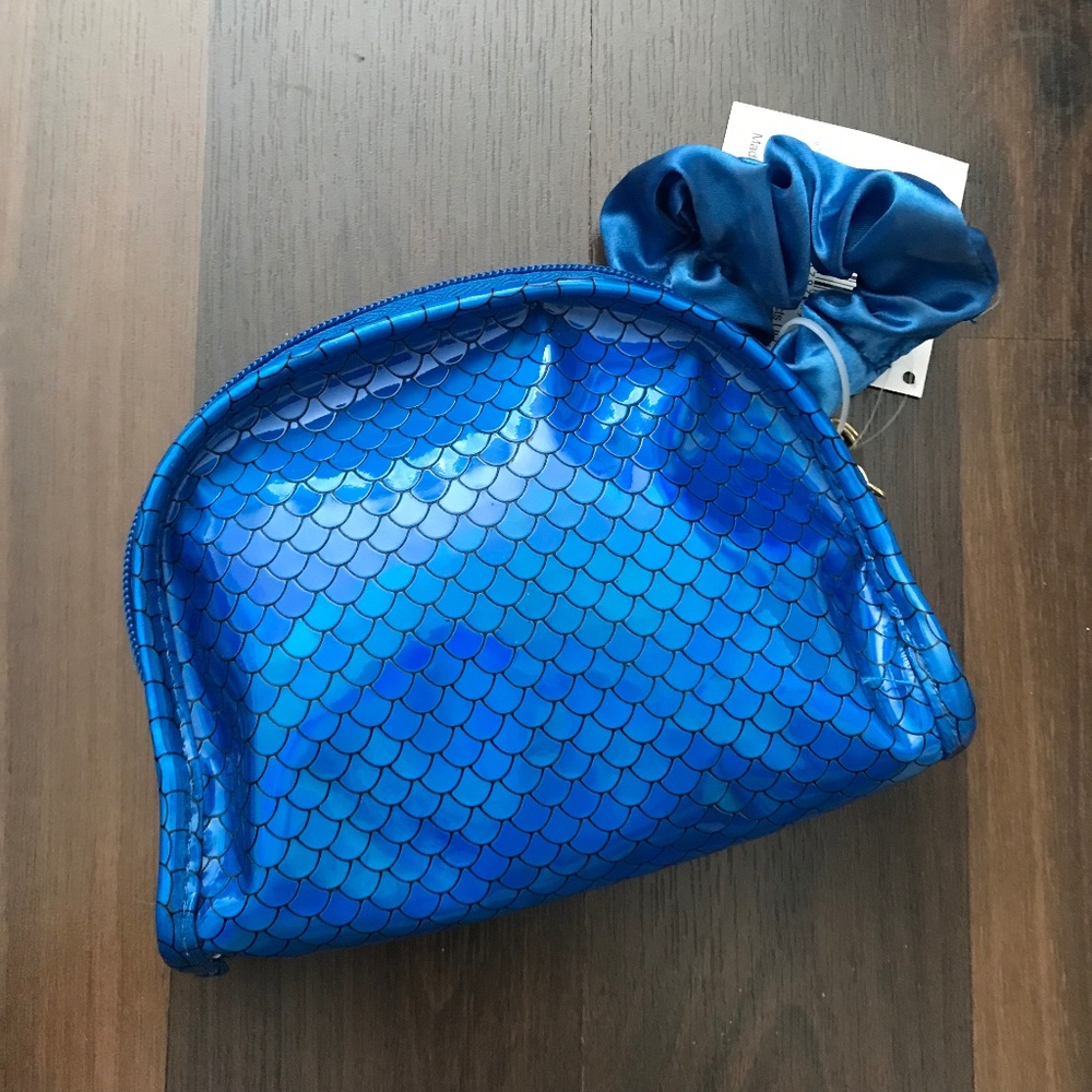 NWT Modella Mermaid Clutch With Blue Hair Scrunchie Make Up Cosmetic Bag Purse